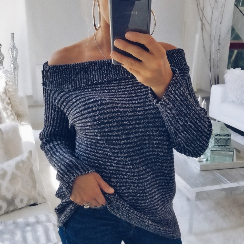 AIDEN Ribbed Sweater Top -Blue - Picture 6 of 6